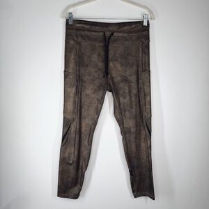 ZYIA Active Distressed Copper Pocket Drawstring Luxe 7/8 Leggings Womens Size 12